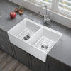 Vevor Farmhouse Sink 33" x 20" Undermount Fireclay Double Bowl White New