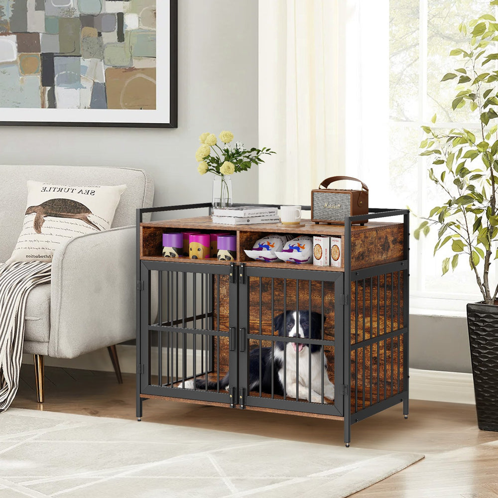 Vevor Furniture Style Dog Crate with Storage 41" Wooden Dog Crate with Double Doors Holds 70 Lbs. Large Breed New