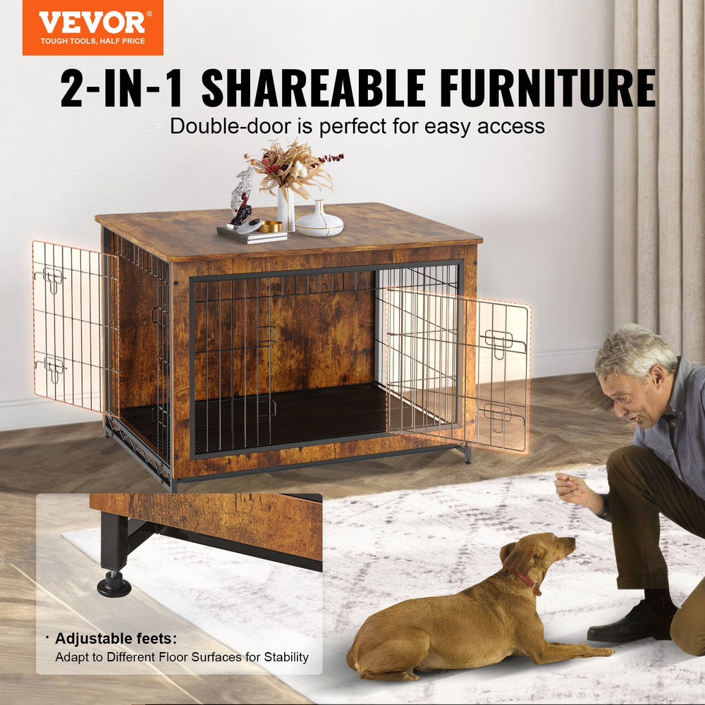 Vevor Dog Crate 38.6" Furniture Style Wooden Crate with Double Door Holds 70 Lbs Breed New