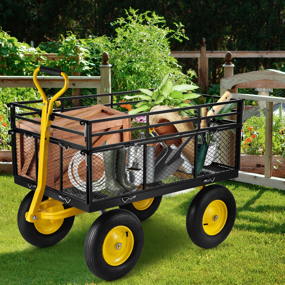 Vevor Garden Cart Heavy Duty Utility Wagon 1400 lbs Capacity 2-in-1 Handle Mesh Removable Sides New