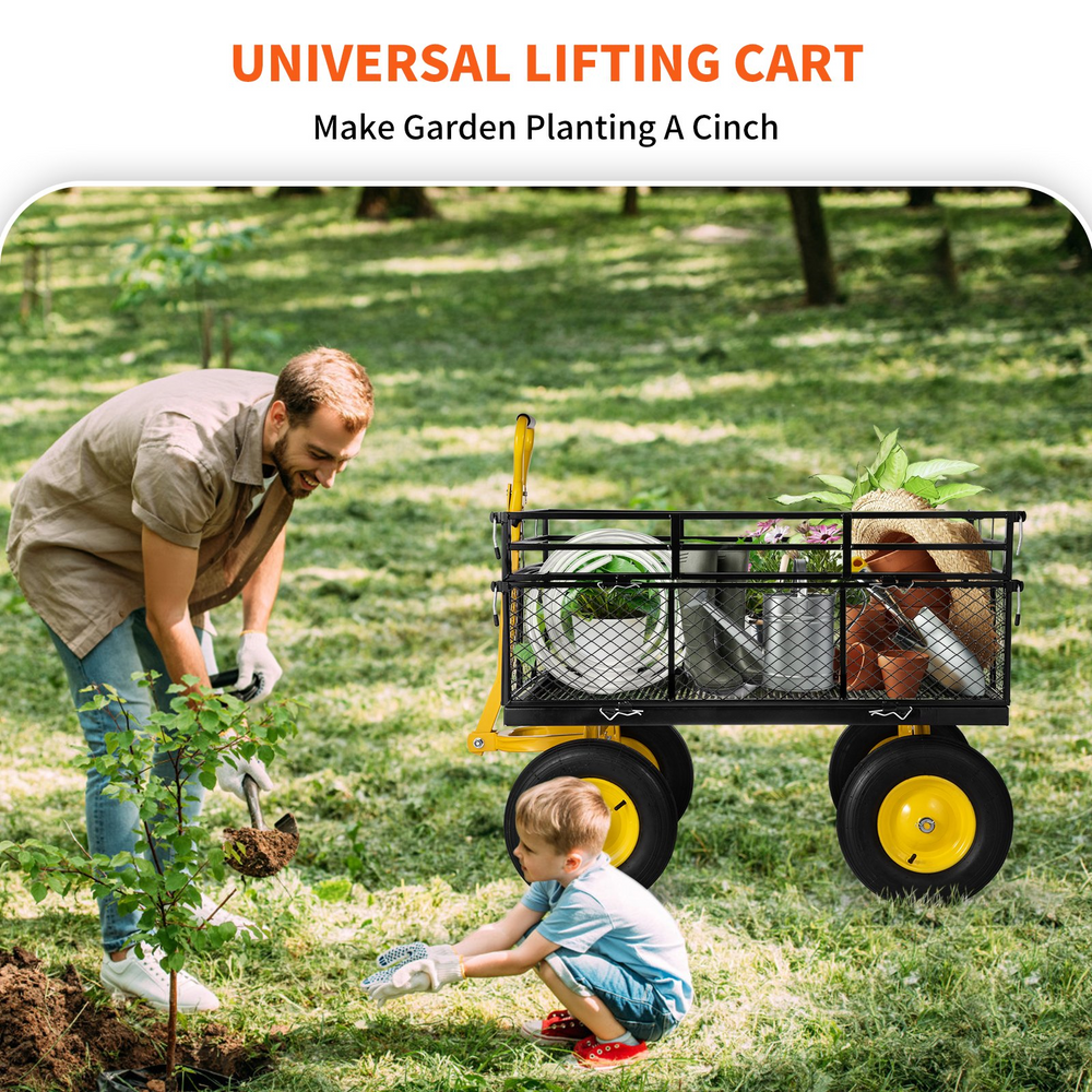 Vevor Garden Cart Heavy Duty Utility Wagon 1400 lbs Capacity 2-in-1 Handle Mesh Removable Sides New