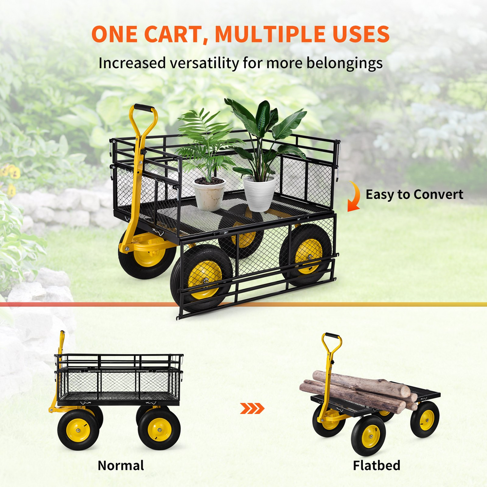 Vevor Garden Cart Heavy Duty Utility Wagon 1400 lbs Capacity 2-in-1 Handle Mesh Removable Sides New