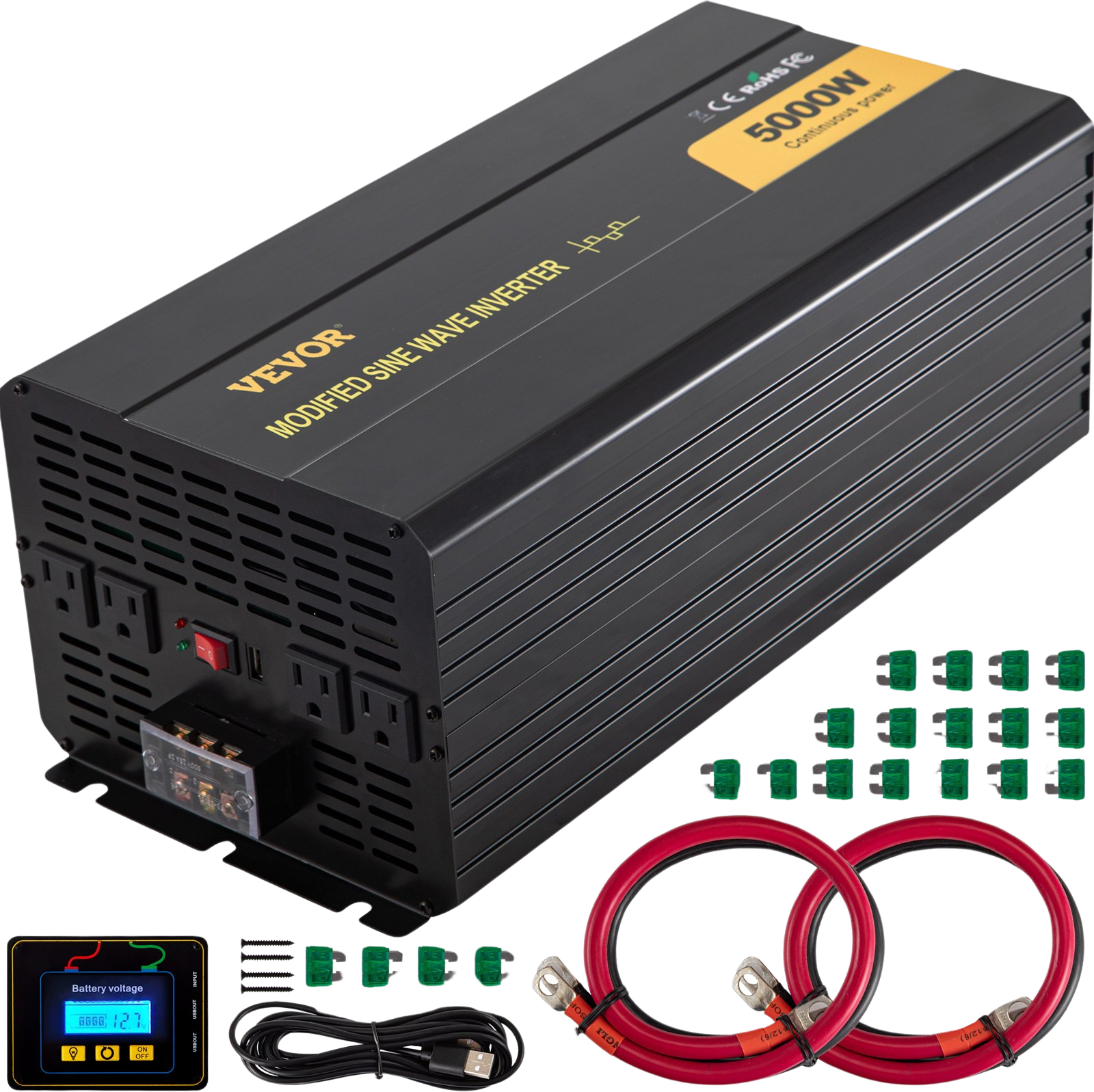 Vevor Power Inverter 5000W Modified Sine Wave Inverter DC 12V to AC 120V with LCD Remote Controller New