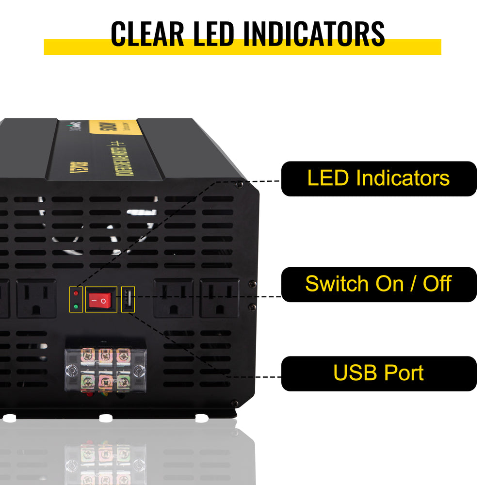 Vevor Power Inverter 5000W Modified Sine Wave Inverter DC 12V to AC 120V with LCD Remote Controller New