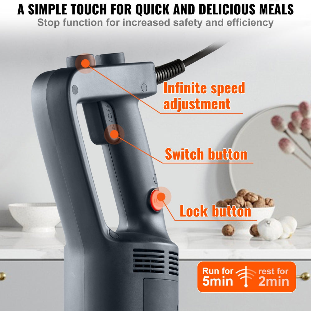 Vevor Commercial Immersion Blender 500W Heavy Duty Variable Speed Hand Mixer with Stainless Steel Blade New