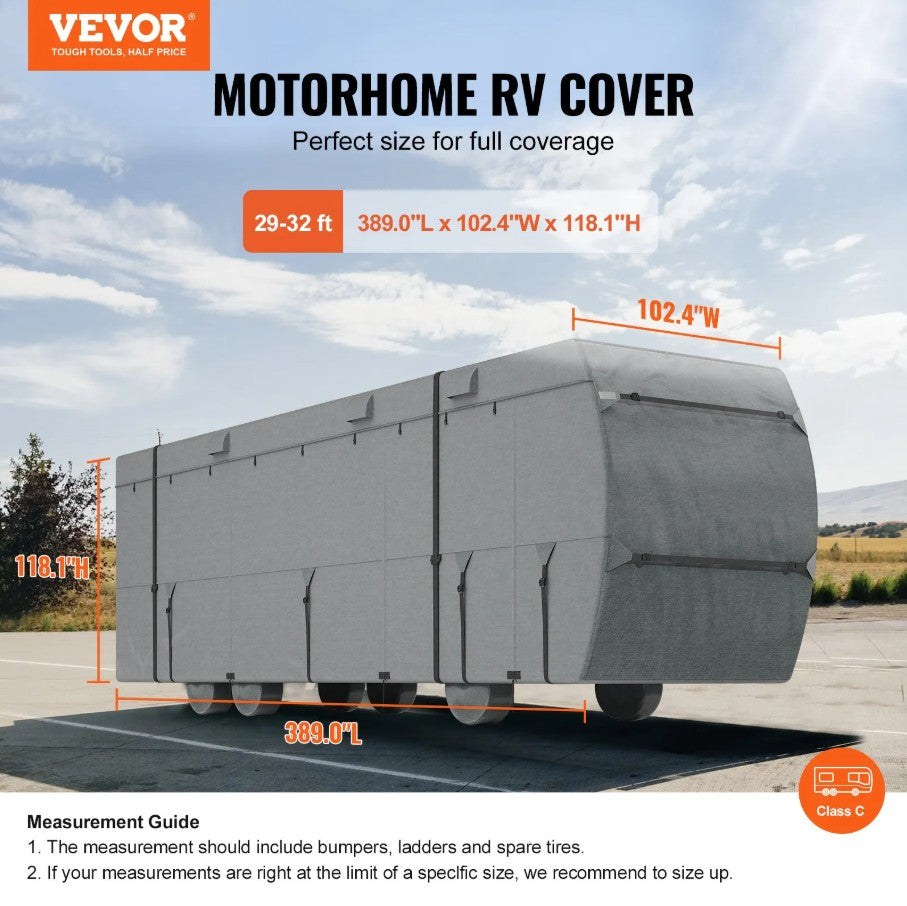 Vevor Class C RV Cover for 29'–32' Motorhomes Waterproof Oxford Fabric with Tire Covers New