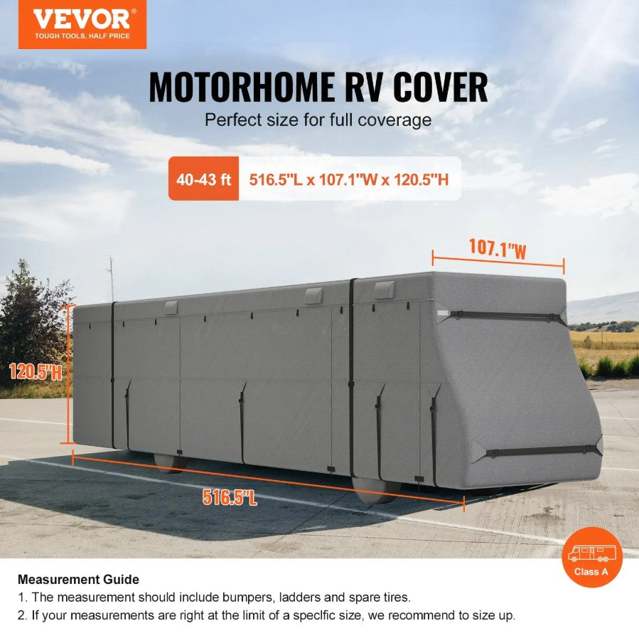 Vevor Class A RV Cover 40'-43' with Tire Covers and Accessories New