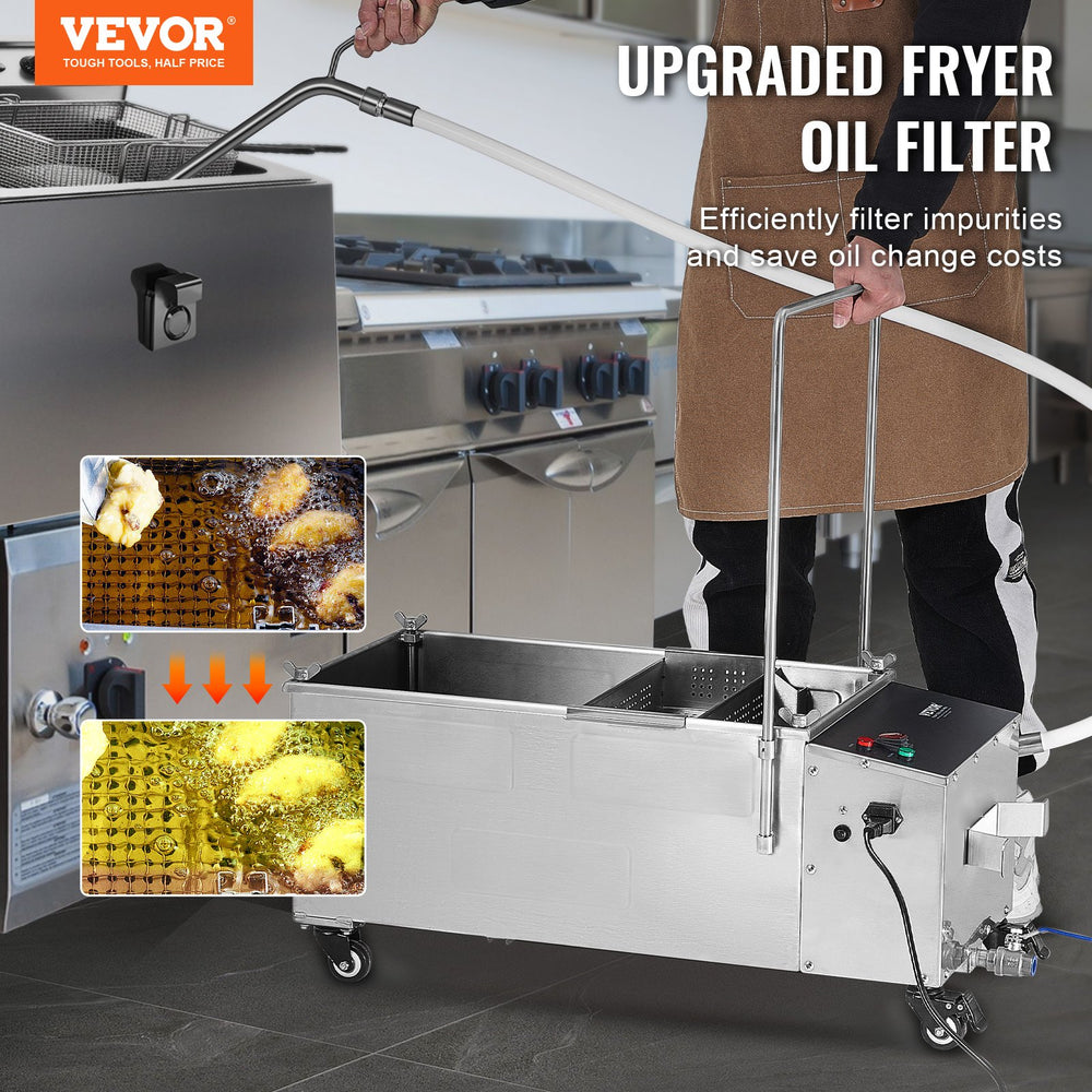 Vevor Mobile Fryer Filter 14.5 Gal Capacity 2.64 GPM Swivel Wheels Oil Transfer Hose New