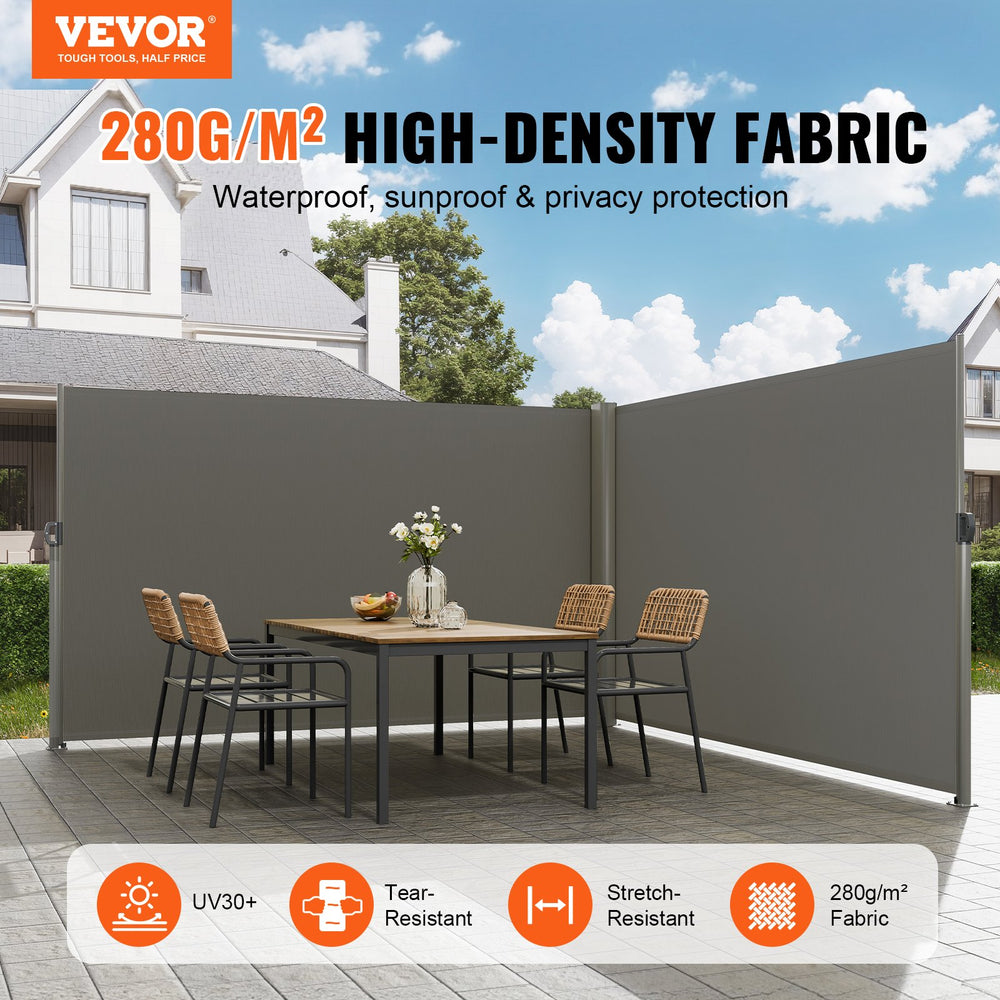 Vevor Retractable Side Awning 236" x 63" Waterproof Patio Privacy Screen and Divider Gray New