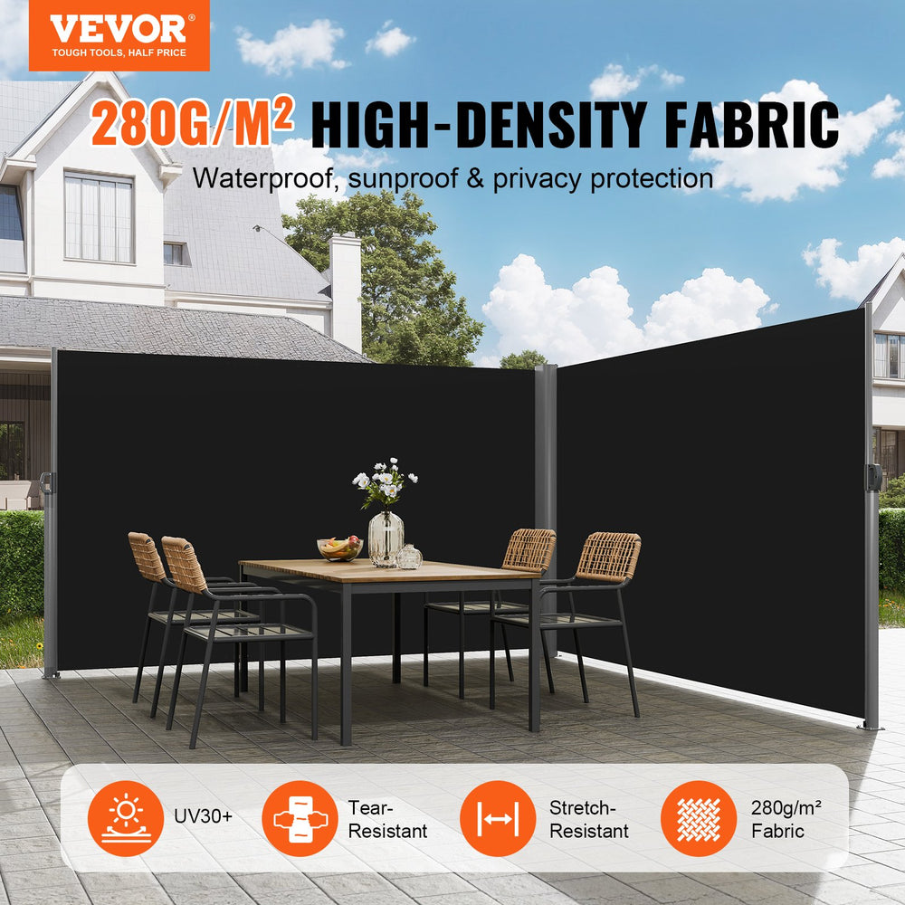Vevor Retractable Side Awning 236" x 71" Waterproof Patio Privacy Screen and Divider Black New