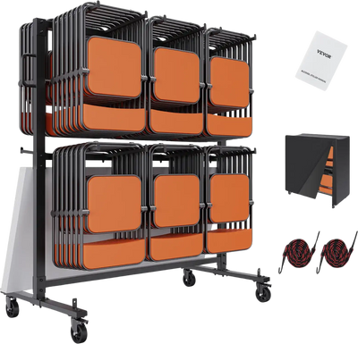Vevor Folding Chair Cart Stores 84 Chairs 530 lbs Capacity Caster Wheels 2 Elastic Cords Cover New