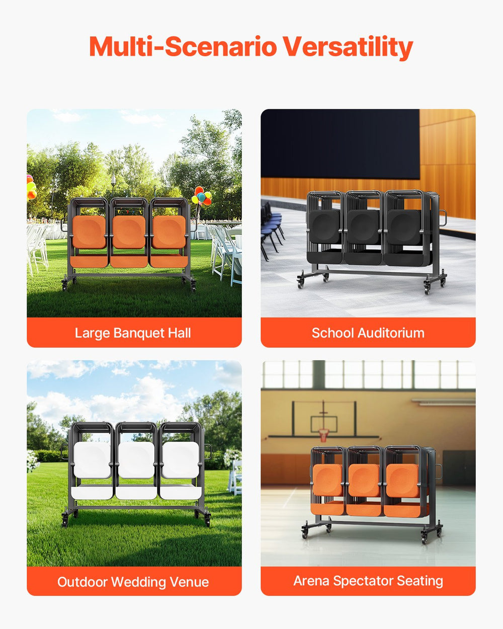 Vevor Folding Chair Rack Cart 400 Lbs Capacity Holds 42 Chairs or 12 Tables New