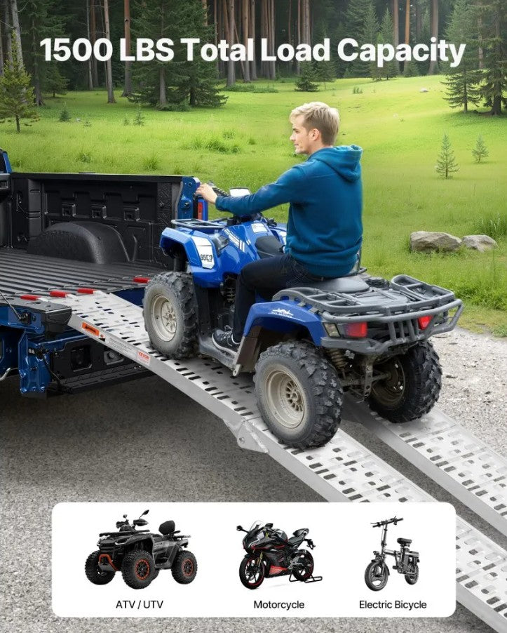 Vevor Aluminum Loading Ramps 1500 Lbs Capacity 2-Pcs Foldable with Handles and Straps New