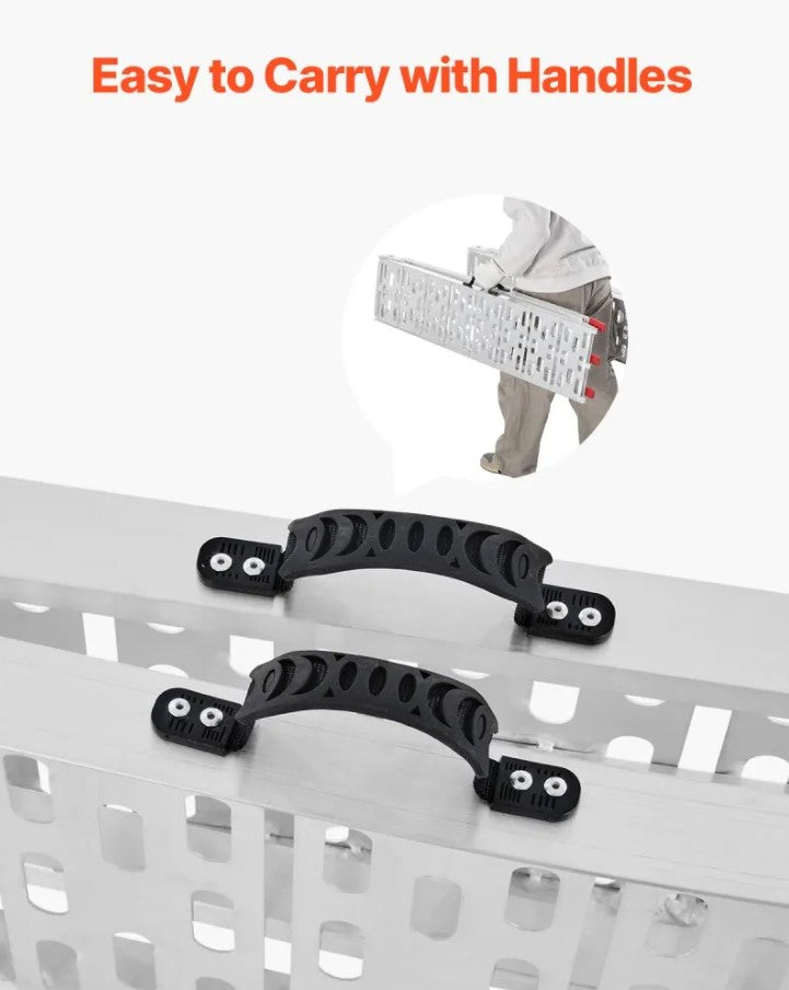 Vevor Aluminum Loading Ramps 1500 Lbs Capacity 2-Pcs Foldable with Handles and Straps New