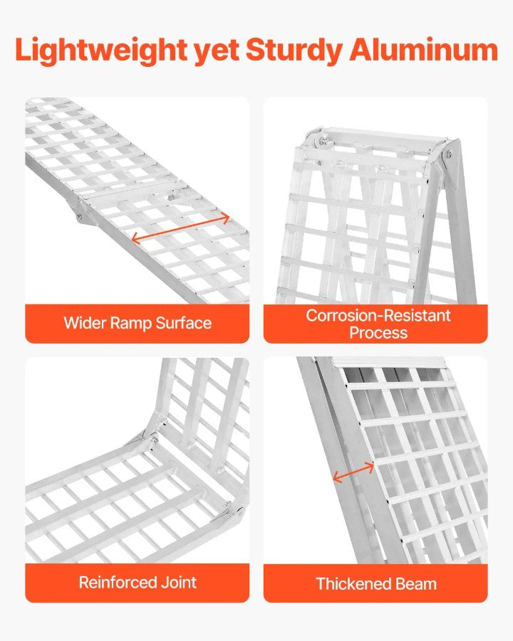 Vevor Aluminum Loading Ramps 2000 Lbs 2-Pack Foldable Non-Slip with Handles and Straps New