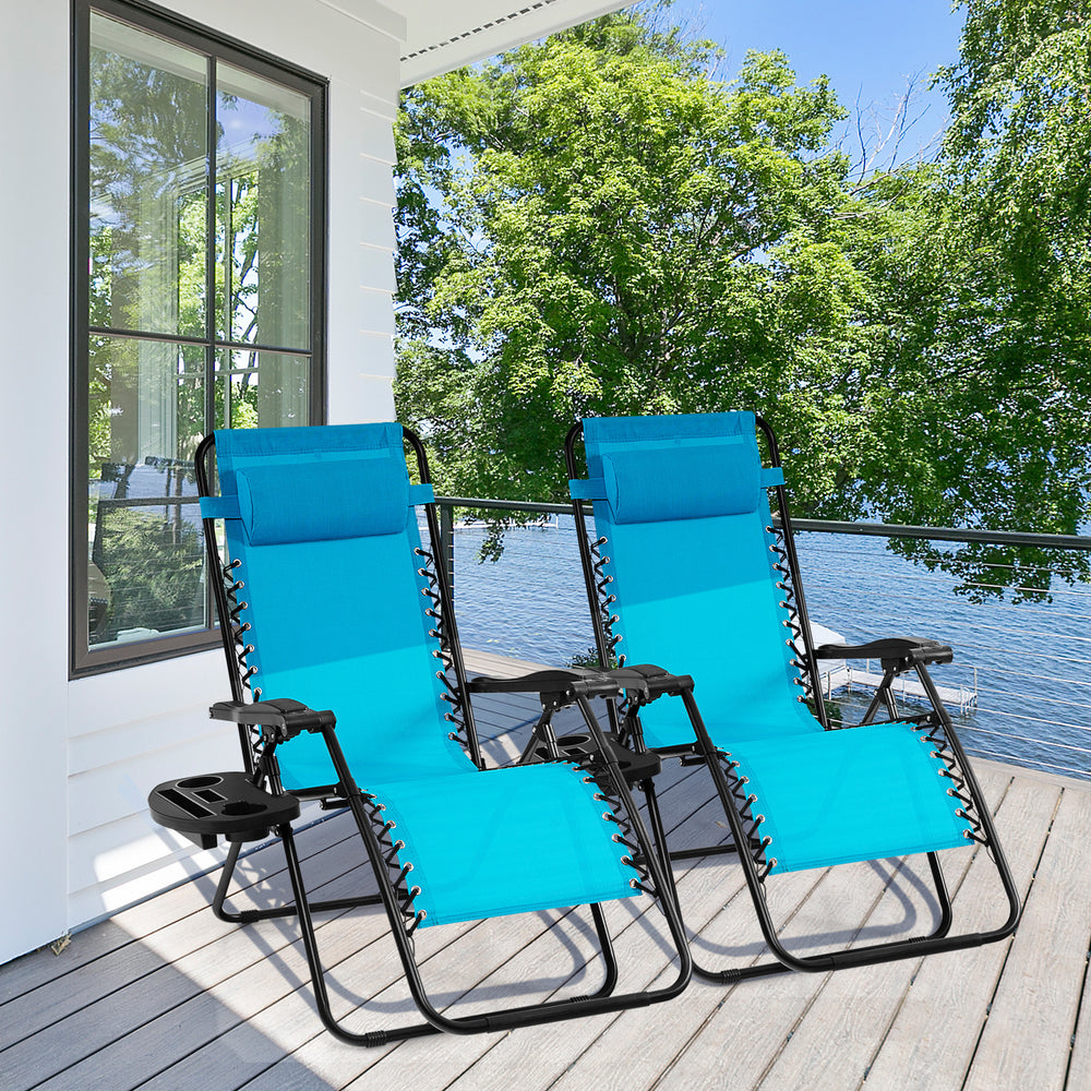 Outdoor Folding Zero Gravity Reclining Lounge Chair-Light Blue - Gallery View 1 of 8
