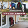 Outdoor folding zero gravity reclining lounge chair in dark red, shown folded for easy storage and transport, perfect.