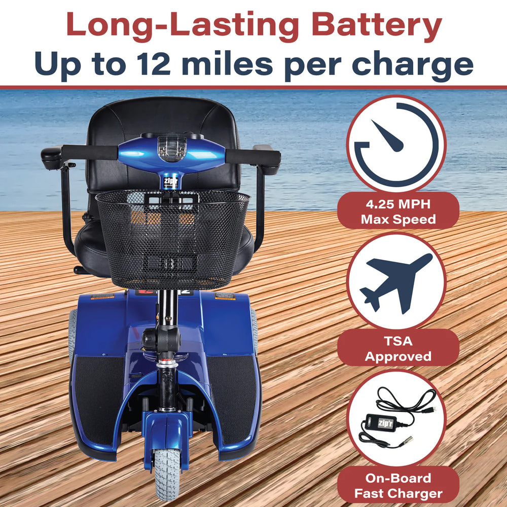 Zip'r 3 Mobility Scooter 3 Wheel 265 lbs. Capacity 24V 12 Miles 4.25MPH TSA Approved Blue New