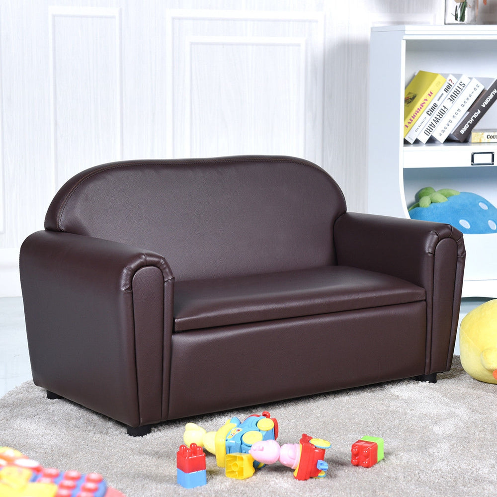 Kids Sofa Armrest Chair with Storage Function-Brown - Gallery View 1 of 13