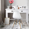 Home office writing desk with four drawers, featuring a modern design and solid wood legs, ideal for a tidy workspace.