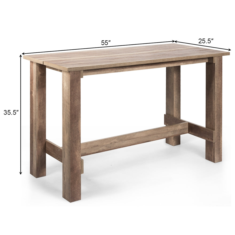 Counter height dining table with a spacious wood grain desktop, solid construction, and versatile design for dining or.