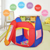 Colorful portable kid play house tent with 100 balls, featuring breathable mesh windows for visibility and safety.