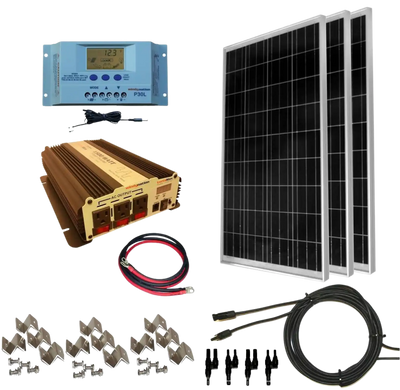 WindyNation SOK-300WPI-15 Complete 300 Watt Solar Panel Kit with 1500W VertaMax Power Inverter for 12 Volt Battery Systems New
