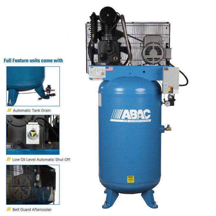 ABAC ABC7-2180VFF Air Compressor 7.5HP 80 Gal. Two-Stage Single Phase 230V Full Feature New