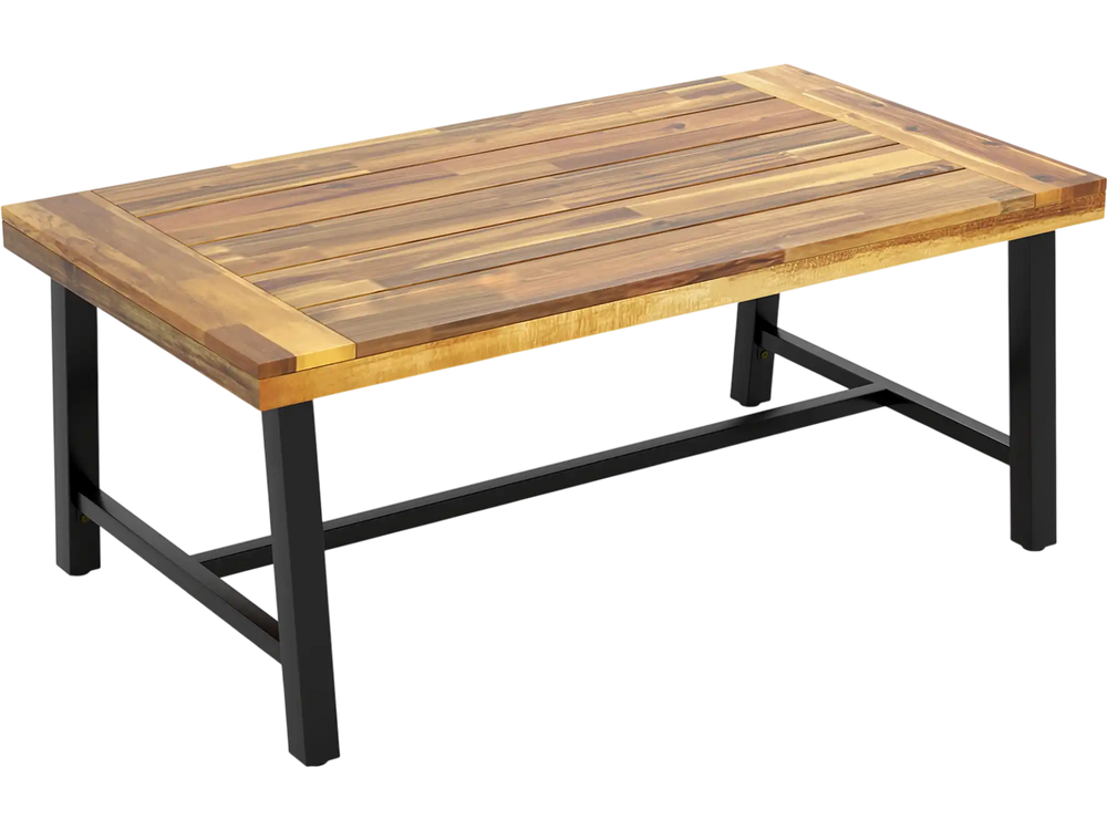 Acacia Wood Coffee Table with Thickened Top and Heavy-duty Metal Legs