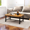 Acacia wood coffee table with thickened top and heavy-duty metal legs, perfect for drinks and magazines in living rooms.