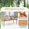 79-inch acacia wood outdoor dining table for 8 with slatted tabletop and umbrella hole, perfect for backyard gatherings.