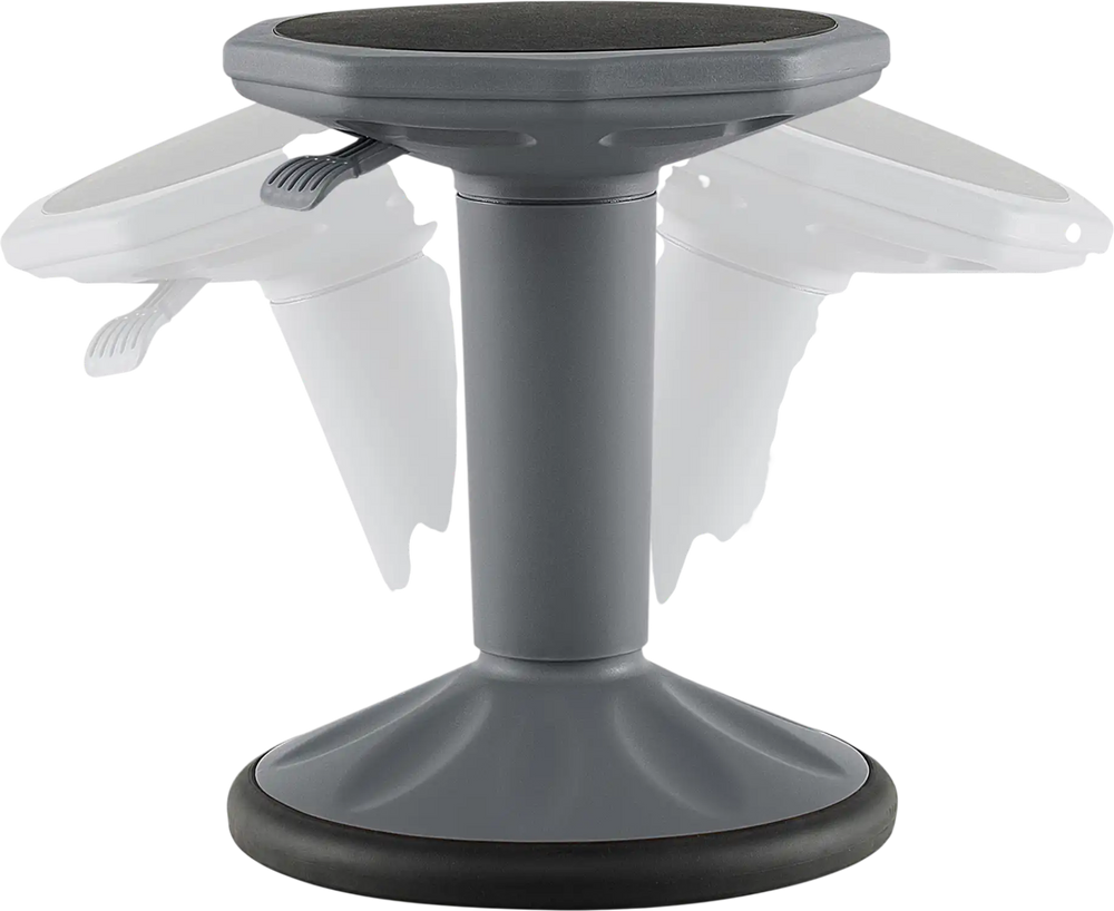 Adjustable-height gray wobble chair for active learning, designed for kids to promote good posture and core strength.