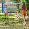 Adjustable 10-foot badminton net stand in use, perfect for yard sports like badminton and volleyball, with portable.
