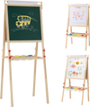 Adjustable double-sided easel with chalkboard and whiteboard, featuring 4 paint cups and sturdy A-shaped frame for kids.