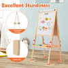 Adjustable double-sided easel with A-shaped frame, featuring a whiteboard and chalkboard for kids' creative play.