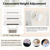 Adjustable mobile standing desk cart in white with a height range of 27"-45" and tilt desktop for versatile use.