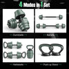 Adjustable weight dumbbell set showcasing dumbbells, kettlebells, and a push-up stand for versatile home workouts.