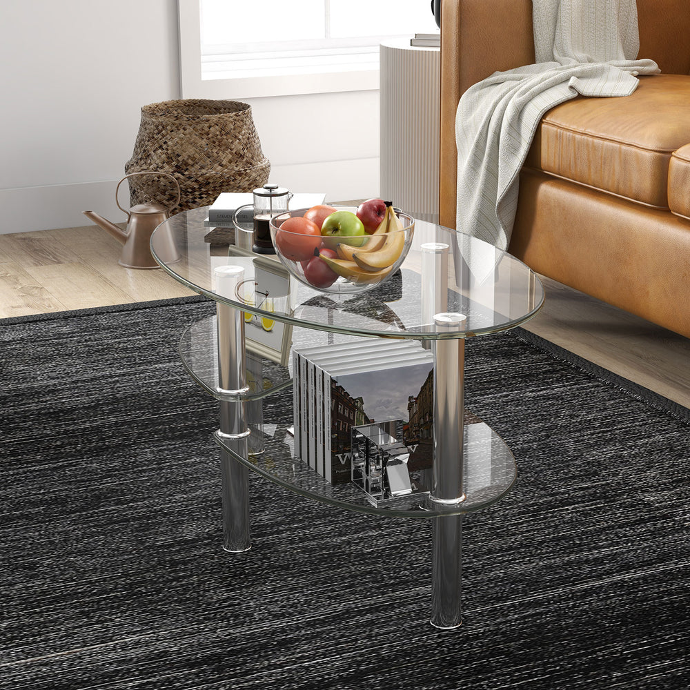 Tempered Glass Oval Side Coffee Table-Transparent - Gallery View 1 of 13