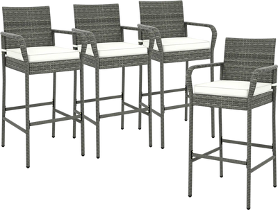 Costway All Weather PE Rattan Bar Chairs Set of 4 Outdoor Patio w/ Armrests Cushions 69473821 New
