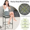 All-weather PE rattan bar chair with armrests, 30" seat height, and comfortable cushion for backyard and porch use.