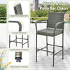 All-weather PE rattan bar chair with armrests and seat cushion, ideal for backyard and poolside relaxation.