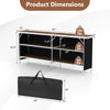Aluminum portable picnic table with 2-tier open shelves, 81" tabletop, and carrying bag for easy transport and storage.