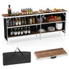 Aluminum portable picnic table with 2-tier open shelves, spacious tabletop, and carrying bag for easy transport.
