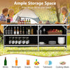 Aluminum portable picnic table with 2-tier open shelves, spacious tabletop, ideal for camping and outdoor gatherings.