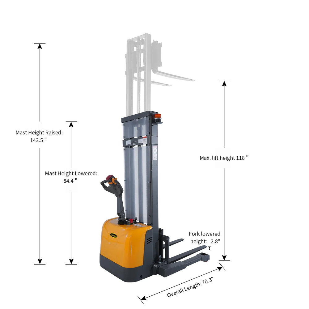 Apollolift A-3047 Full Electric Walkie Stacker w/ Straddle Legs 3,300 Lbs Cap. 118" Lifting New