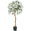 4.5 feet artificial azalea tree with white flowers and real wood trunk in a cement pot, perfect for indoor decoration.
