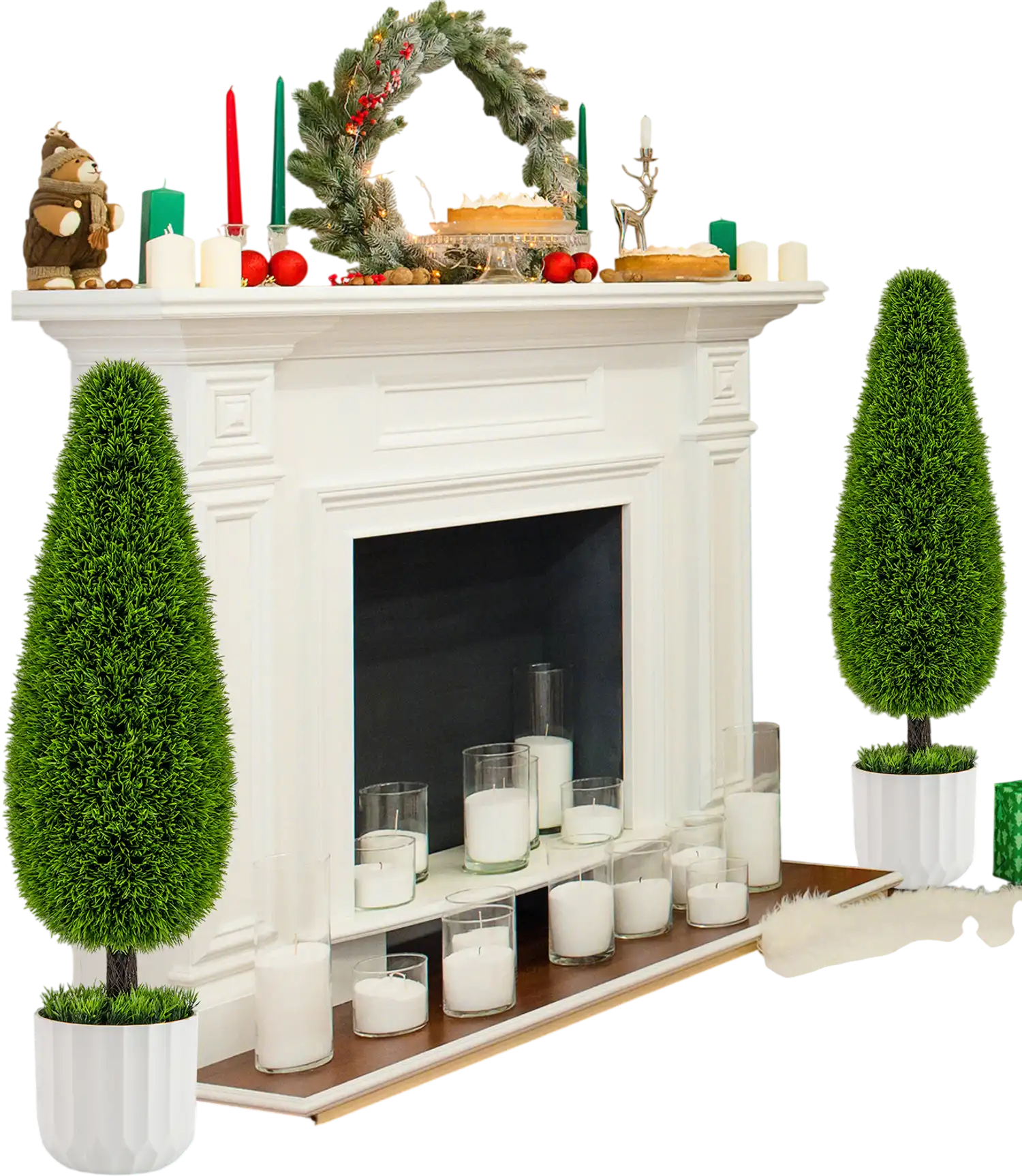 Costway 2 Pack 3' Artificial Cedar Teardrop Bush w/ Plastic Nursery Pot Green 391457826 New