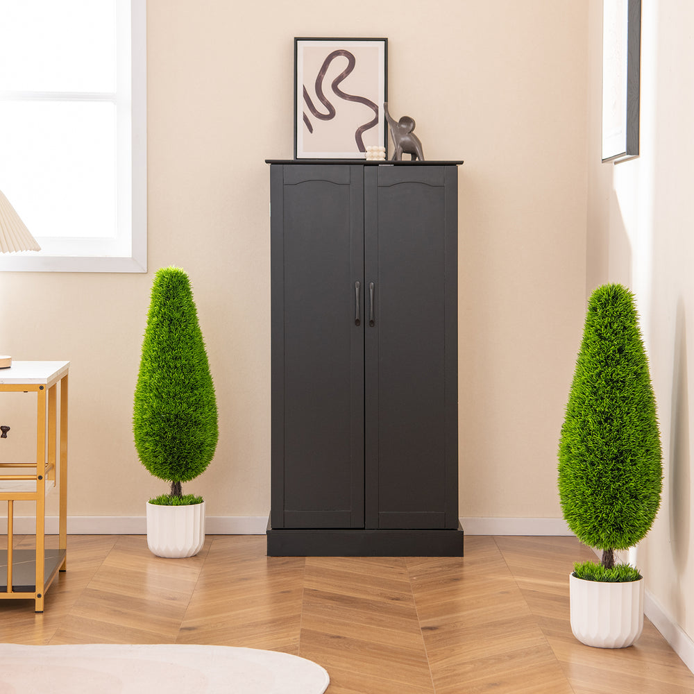 Teardrop-shaped artificial cedar bush in a white pot, featuring lush green leaves for easy maintenance in any setting.