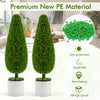 Teardrop-shaped artificial cedar bush in a white nursery pot, made of sun-protective PE material for indoor or outdoor.