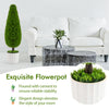 Teardrop-shaped artificial cedar bush in a cement-filled nursery pot, perfect for home or office decor.